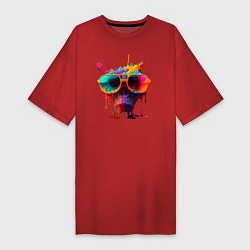 Женская футболка-платье Красочный неоновый коктейль в черепе