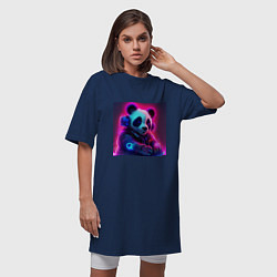 Футболка женская-платье Диджей панда в свете неона, цвет: тёмно-синий — фото 2