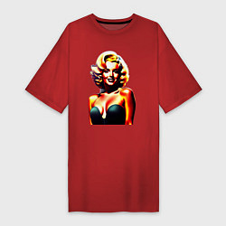 Футболка женская-платье Голова Мерлин Монро, цвет: красный