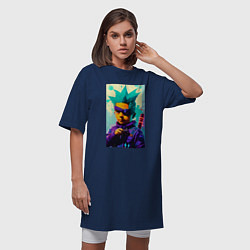 Футболка женская-платье Bart Simpson - cyberpunk - neural network, цвет: тёмно-синий — фото 2