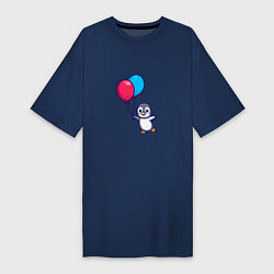 Футболка женская-платье Милый пингвин с воздушными шариками, цвет: тёмно-синий