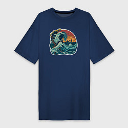 Футболка женская-платье Морское чудовище в стиле японского укиё-э, цвет: тёмно-синий