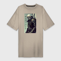 Женская футболка-платье Cool skeleton - cyberpunk - hieroglyphs