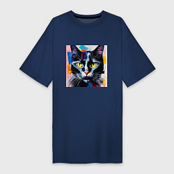 Футболка женская-платье Масляный кот, цвет: тёмно-синий