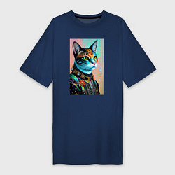 Женская футболка-платье Модный котик - нейросеть