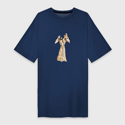 Футболка женская-платье Нежные жирафы, цвет: тёмно-синий