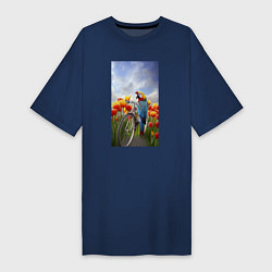 Женская футболка-платье Попугай на велосипеде