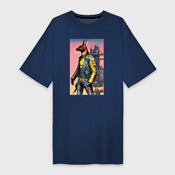 Футболка женская-платье Kangaroo - cyberpunk - neural network - art, цвет: тёмно-синий