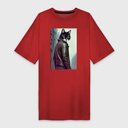 Женская футболка-платье Модный котяра - Лондон - нейросеть