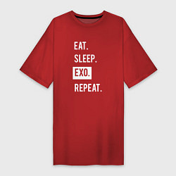 Футболка женская-платье Eat Sleep EXO Repeat, цвет: красный