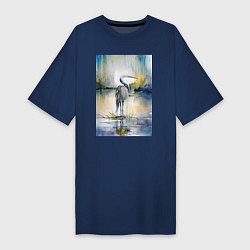 Женская футболка-платье Цапля на озере - акварель - нейросеть