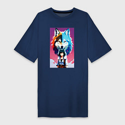 Женская футболка-платье Cute girl and wolf - anime - neural network