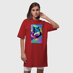 Футболка женская-платье Wolf - pop art - neural network, цвет: красный — фото 2