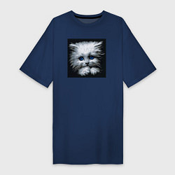 Женская футболка-платье Милый серый пиксельный котик с голубыми глазами
