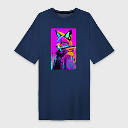 Футболка женская-платье Funny fox - neural network, цвет: тёмно-синий