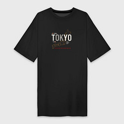 Футболка женская-платье Tokyo Japan map, цвет: черный