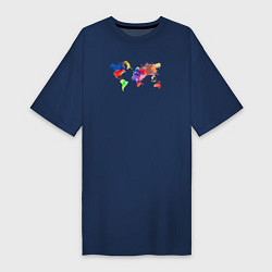 Женская футболка-платье Карта мира - акварель