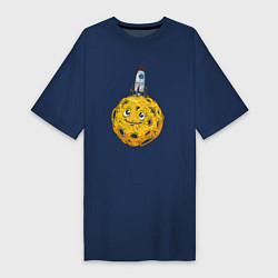 Женская футболка-платье Ракета на луне