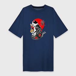 Женская футболка-платье Котик - якудза и иероглиф