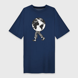 Футболка женская-платье Шагающая планета, цвет: тёмно-синий