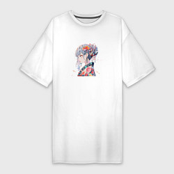 Женская футболка-платье Аниме девушка с цветами в волосах