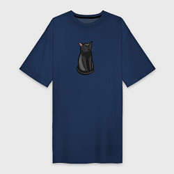 Футболка женская-платье Кот с пустым взглядом - мем, цвет: тёмно-синий