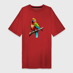 Футболка женская-платье Попугай какаду, цвет: красный