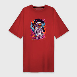 Женская футболка-платье Космонавт в открытом космосе среди планет