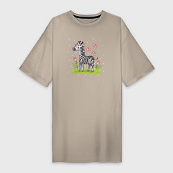 Женская футболка-платье Зебра на лугу