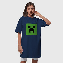 Футболка женская-платье Minecraft creeper face, цвет: тёмно-синий — фото 2