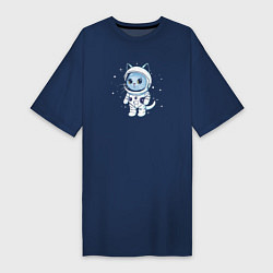 Женская футболка-платье Котик в космосе