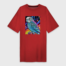 Женская футболка-платье Волнистый синий попугай