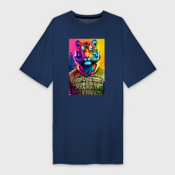 Футболка женская-платье Городской тигр - нейросеть, цвет: тёмно-синий