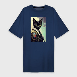 Женская футболка-платье Cool cat - cyberpunk