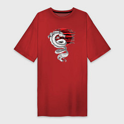 Женская футболка-платье Тату японский дракон с красным солнцем