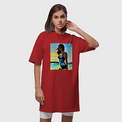 Футболка женская-платье Отдыхающая в купальнике, цвет: красный — фото 2