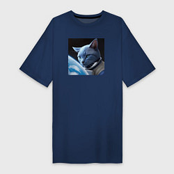 Женская футболка-платье Котик космонавт blue