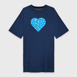 Женская футболка-платье Голубое сердце снежинки