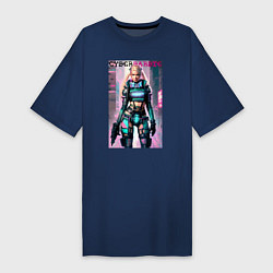 Футболка женская-платье Cyber Barbie - fantasy - neural network, цвет: тёмно-синий