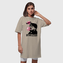 Футболка женская-платье Ленин любовь и революция, цвет: миндальный — фото 2