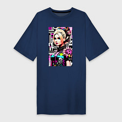 Футболка женская-платье Barbie - pop art stylization, цвет: тёмно-синий