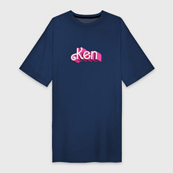 Футболка женская-платье Кен - объемными розовыми буквами, цвет: тёмно-синий
