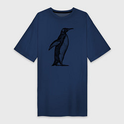 Футболка женская-платье Пингвин сбоку, цвет: тёмно-синий