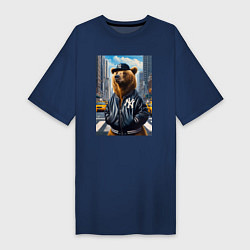 Женская футболка-платье Крутой медведь житель Нью-Йорка - нейросеть