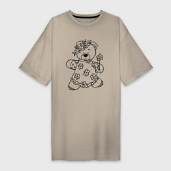 Женская футболка-платье Мишка с ромашками - раскраска