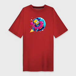 Женская футболка-платье Барт Симпсон на ракете-пончике - нейросеть