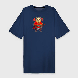 Футболка женская-платье Медведь самурай с катаной, цвет: тёмно-синий