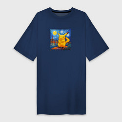 Женская футболка-платье Пикачу звёздной ночью Ван Гога