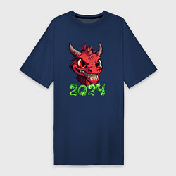 Футболка женская-платье Символ года 2024 маленький дракоша, цвет: тёмно-синий