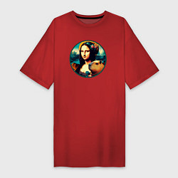 Женская футболка-платье Ai art - Мона Лиза с капибарой